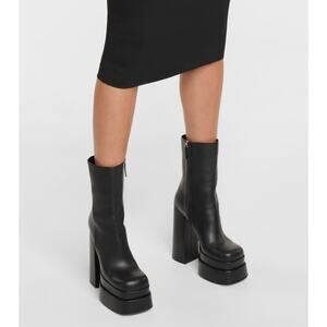 Versace Runway Aevitas Platform Black Leather Ankle Bootie 37.5/ 7.5 NIB $1,725